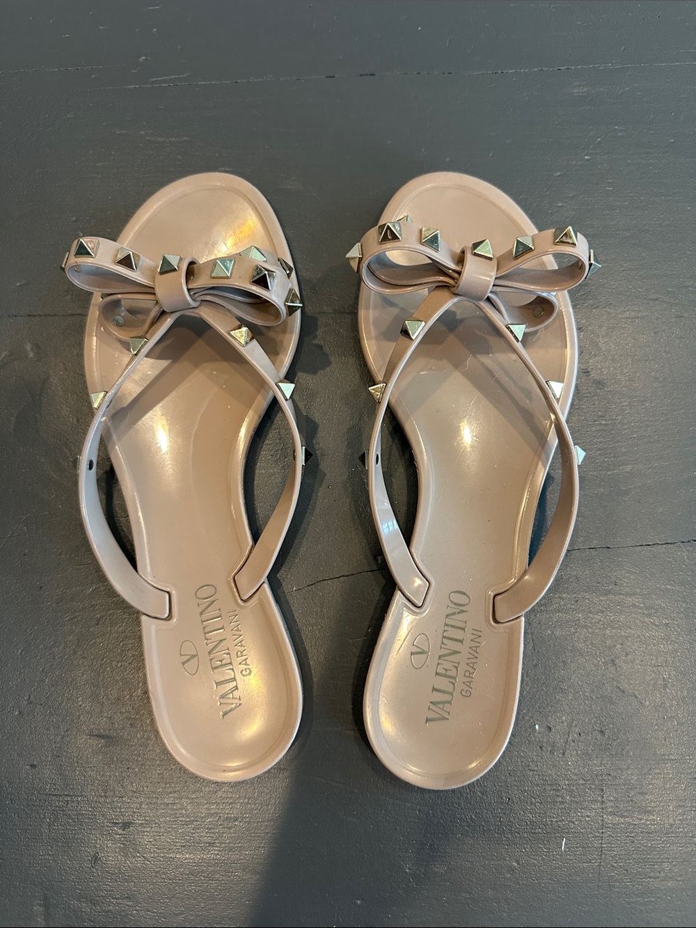 Valentino Garavani Blush Pink Rockstud Bow Jelly Sandals